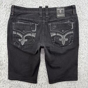 Rock Revival Jean Shorts Men 40 Black Celadon Embroidered Pockets Goth Grunge